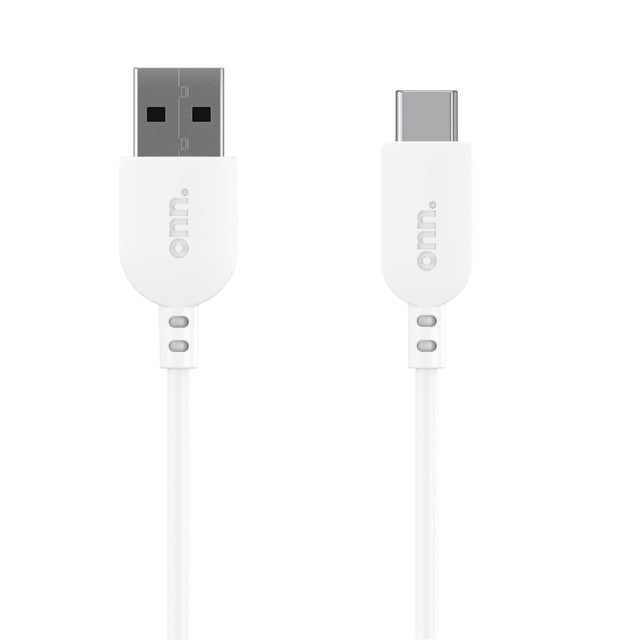 Onn. Câble de Recharge USB-A vers USB-C Certifié Haute Vitesse 6 Pi/1,8 m en Blanc avec Connecteurs USB-A et USB-C Mettant en Vedette la Marque Onn., Conçu pour un Transfert de Données Rapide jusqu'à 480 Mbps et le Chargement d'Appareils USB-C à Partir de ports USB-A.