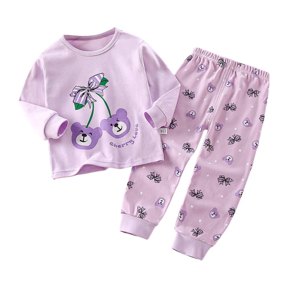 WUANDIXFA Toddler Baby Girls Pajama Set Cute Boys Pajamas Toddler Boys Long Sleeve Cotton Kids Sleepwear Sets Fashionable Cartoon Print Children Light Purple,2-3 Years