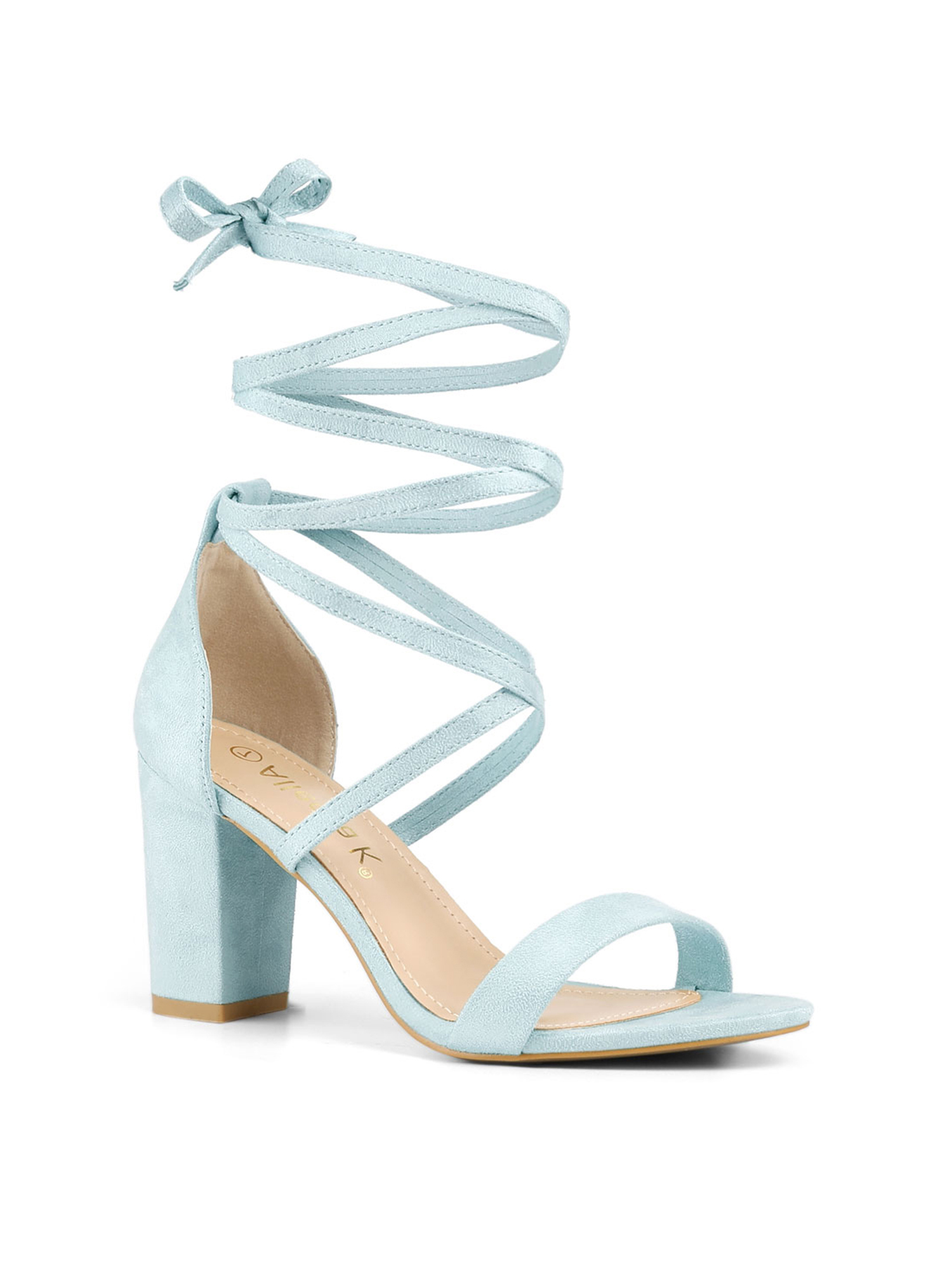BLISSFUL STEP Women's Solid Color Strap Block Heel Lace up Sandals