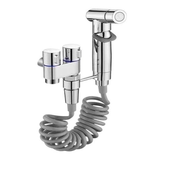 Bathroom Handheld Toilet Bidet Faucet, Sprayer Hand Bidet Set Toilet Self Cleaning Shower Head One In Two Out Angle Valve Faucet ,Easy to Install