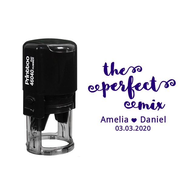 Printtoo Personalized Violet Self Inking Wedding Favor Rubber Heavy Duty Stamp The Perfect Mix Round Custom Stamper-40 mm