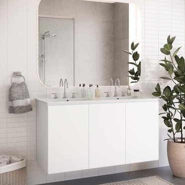 Modway Bryn 48" Wall-Mount Double Sink Bathroom Vanity in White White
