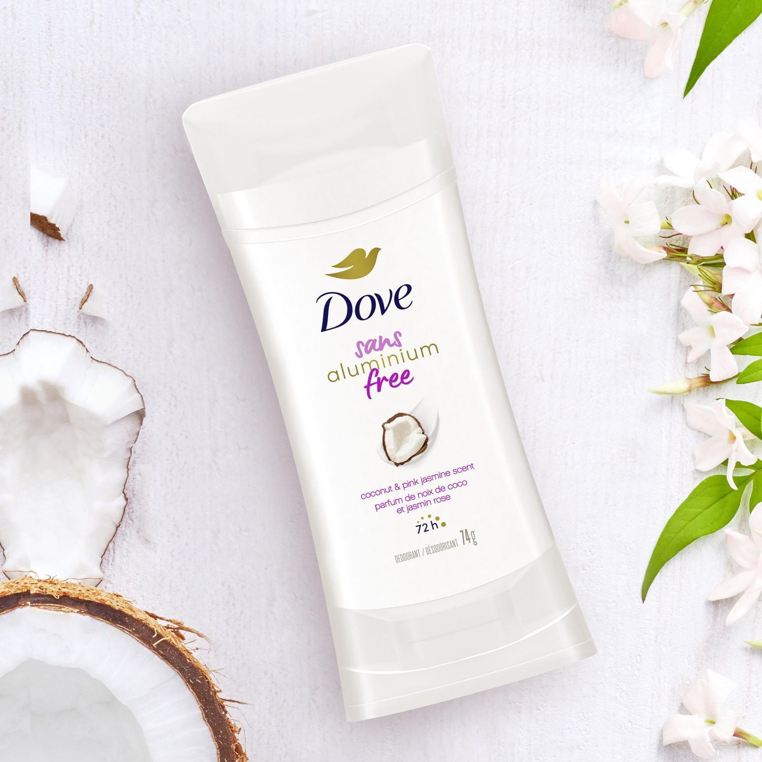 Déodorant pour femmes avec 1/4 d'hydratants Dove sans aluminium parfum lavande et vanille pour des aisselles douces et confortables