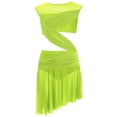 thumbnail image 3 of Runhomal Justaucorps de Danse pour Fille Enfant avec Jupe Asymétrique en Maille Transparente Scintillante, Ballet Lyrique, Jaune Fluorescent 8, 3 of 4