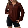thumbnail image 1 of Erwazi Womens Half Zip Pullover Top Waffle Long Sleeve Lapel Functional Pocket Work To Weekend Versatile Blouses, 1 of 8