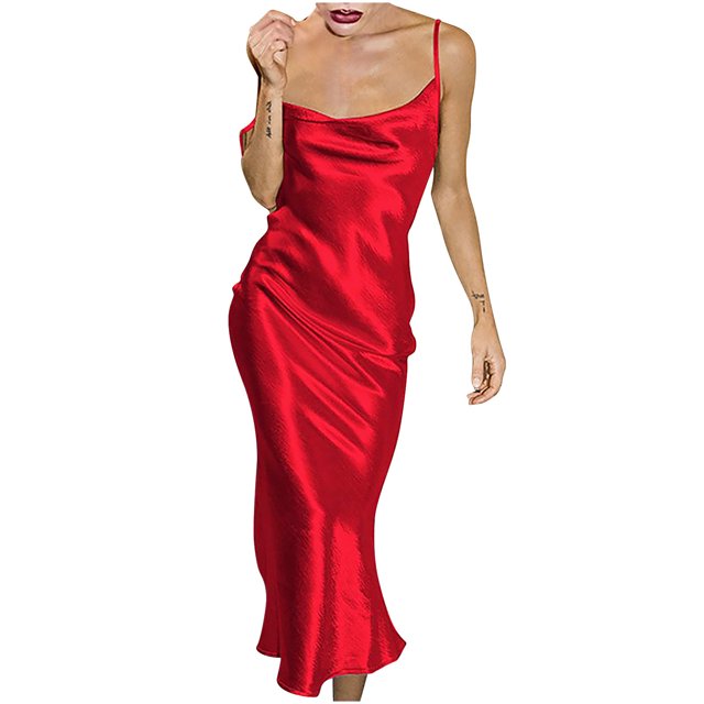 XZNGL Robe d'Été Ample pour Femmes Robe d'Été pour Femmes à Bretelles en Soie et Satin Queue de Poisson Ample et Confortable Robe Ample pour Femmes Été