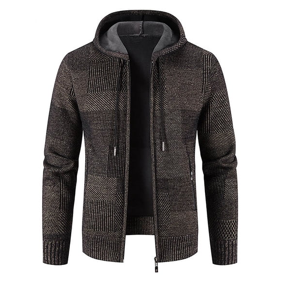 Mens Lightweight Sweater Fleece Jacket Hooded Comfy Warm Knitwear Jacket with Pocket Fall Winter Casual Hoodie