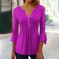 thumbnail image 2 of Timegard Tops d'Été Femmes Plissé Cranté Col en V Flare Manches 3/4 Confortable T-Shirts Haut Décontracté, 2 of 5