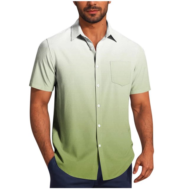 Pisexur Shirts for Man T Hommes Mode Décontractée Col Rabattu Impression Dégradée Chemise à Manches Courtes Verte, m Chemises de Golf Hommes & Chemises Hommes