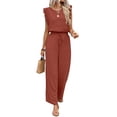 thumbnail image 1 of Jumpsuits for Women Summer Ruffle Sleeves Square Neck Rompers Drawstring Overalls with Pockets Orange Color M, 1 of 9