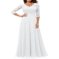 thumbnail image 2 of Robe Longue en Dentelle pour Femmes Manches 3/4 Col en V Dos Nu Fermeture Éclair Robe de Soirée de Mariage, 2 of 7
