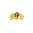 thumbnail image 1 of RYLOS Men's Rings Yellow Gold Plated Silver Rings Classic Designer Style 8X6MM Oval Gemstone & Diamond Ring Tiger Eye Birthstone Rings For Men Size 8, 1 of 7