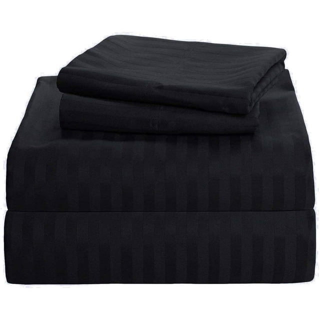 1200 Thread Count 100% Egyptian Cotton 3-Piece Fitted Sheet ( 1 Fitted Sheet + 2 Pillow Covers) 27 Inches Deep Pocket Size Stripe Pattern