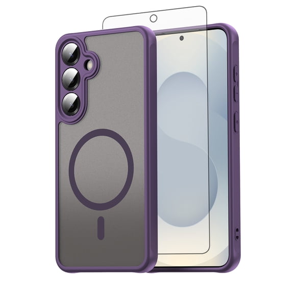 Asuwish Compatible avec Samsung Galaxy S24 Plus S24+ 5G Étui de Téléphone Magnétique Translucide Mat Anti-Empreintes Dos Qualité Militaire Antichute Antichoc Étui de Protection pour S24Plus Femmes Hommes Violet