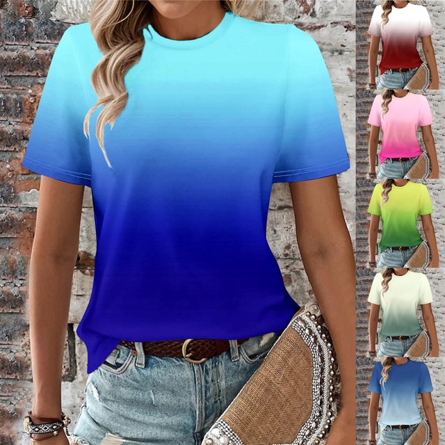 Jovati Blouse Décontractée à Manches Courtes et Col Rond Imprimée pour Femmes, Mélange de Coton, Tissu Extensible Doux, Tenue d'Été, Longueur Régulière, Style à Enfiler