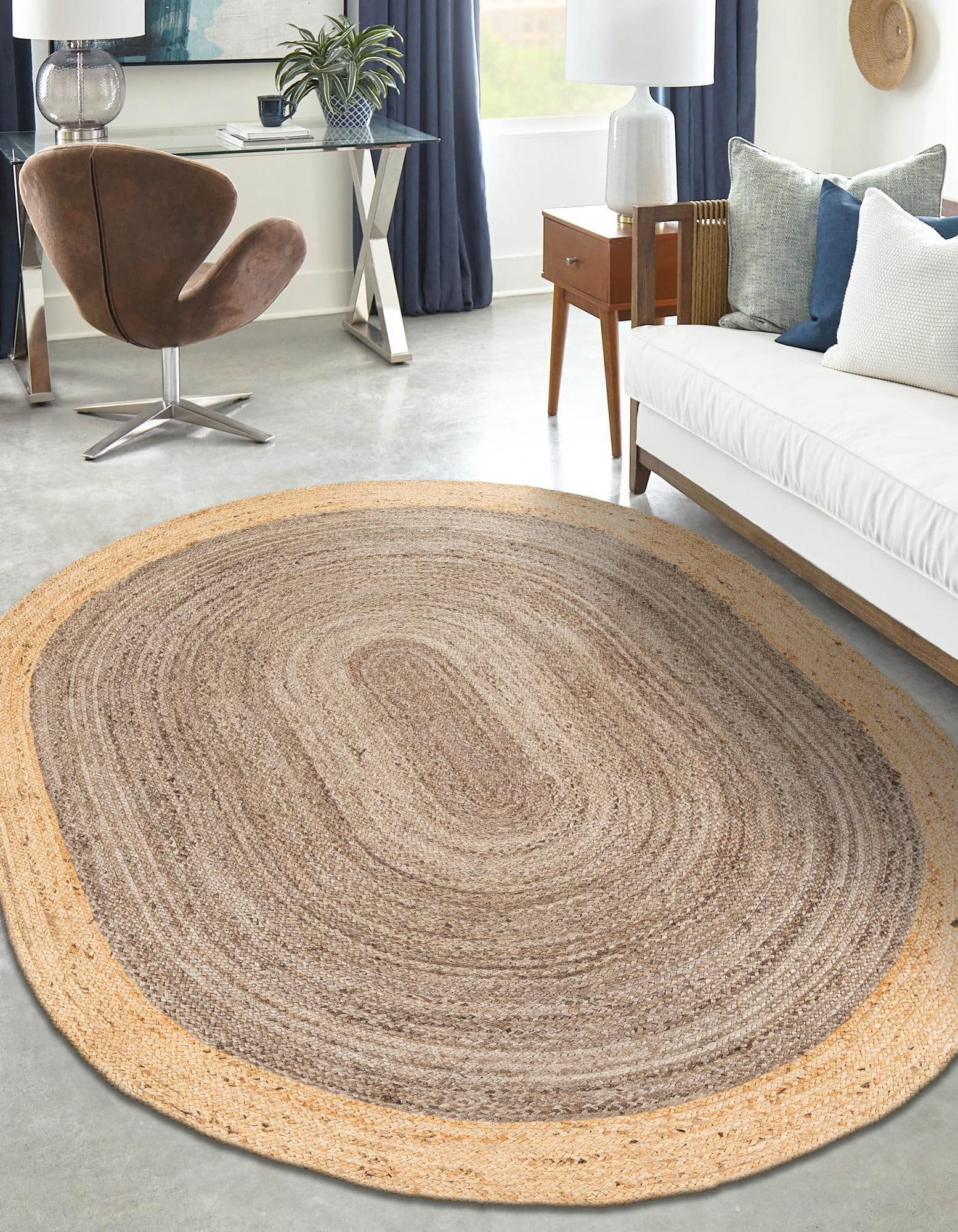 Grey Braided Rag Rug Indian Handmade Braided Inner Gray Natural Jute Area Rug, Home Décor ...