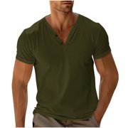 Kaemgyyd T Chemises manches courtes Casual V T-Shirt de cou Soft Summer Basic Tee Classic Plain Henley Shirts avec bouton S-3XL pour homme