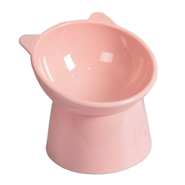 PET Cat Dog Protects Cervical Vertebravels High Feeding Bowl made of durable PP material in a soft pink colour. Designed for cats and dogs, it features a smooth inner wall for easy cleaning, anti-drop and anti-collision design, and a 45° tilt angle for ergonomic feeding. Elevated base minimizes cervical strain and promotes a comfortable eating posture for pets.