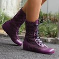 thumbnail image 1 of Fankiway Bottes Mi-Mollet à Lacets pour Femmes Semelle Plate Bout Rond Style Vintage Bottes d'Hiver Mode Violet, 1 of 9