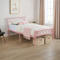 thumbnail image 1 of Metal Twin Size Bed Frame with Headboard & Footboard, Black/Pink Twin Bed Platform with Under-Bed Storage, Heavy Duty Metal Slats Support, No Box Spring Needed, Easy Assembly, 1 of 7