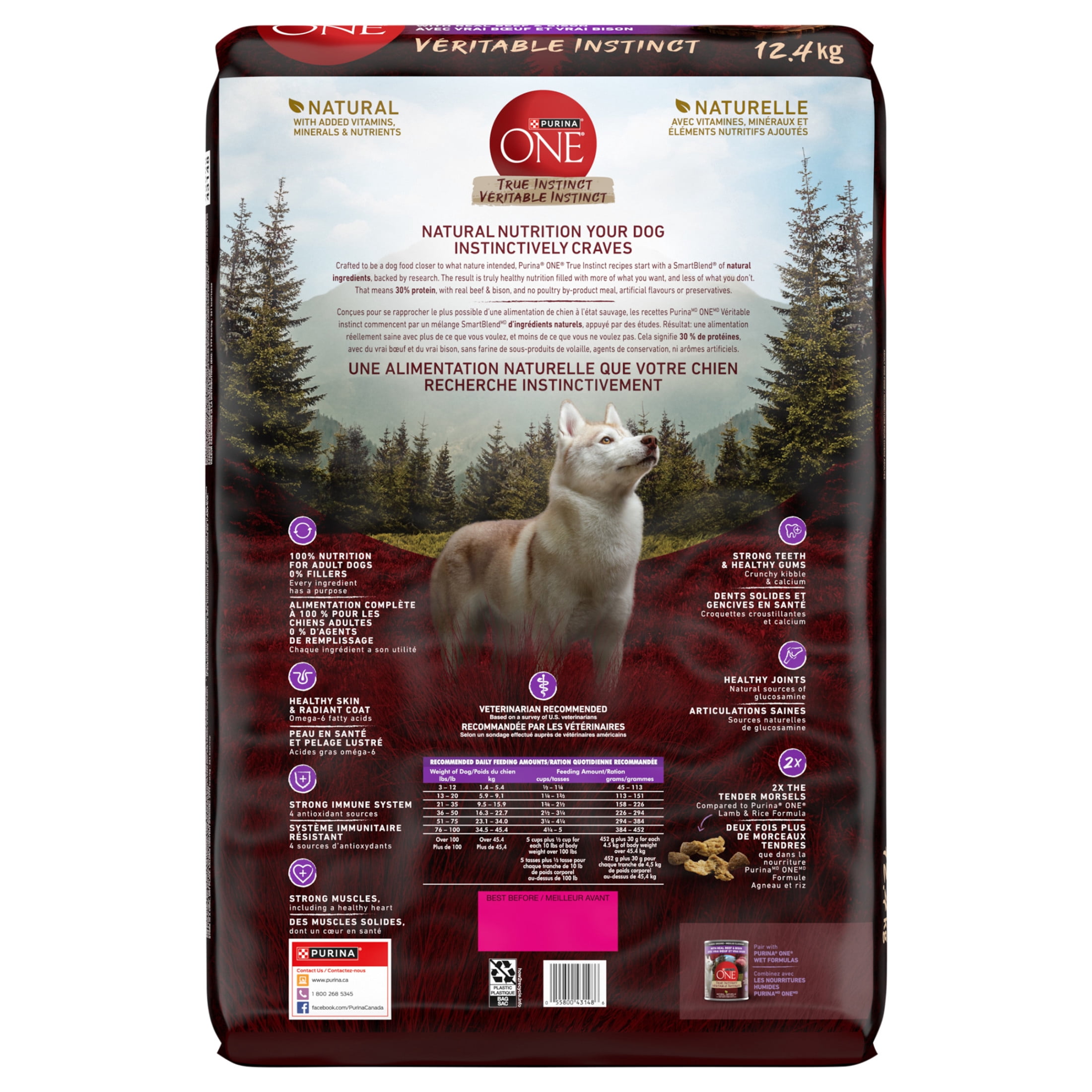Purina ONE Vrai Instinct Boeuf & Bison, Nourriture Sèche pour Chiens 12.4kg