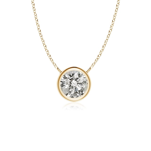 Angara Collier en Diamant Naturel - Collier Solitaire en Diamant Rond Serti Clos en Or Jaune 14 K pour Femmes