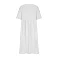 thumbnail image 4 of Meichang Robes Midi d'Été en Coton et Lin pour Femmes 2024, Robes Tuniques de Vacances, Unies, Col Ras du Cou, Manches Courtes, Robes Décontractées Évasées pour le Travail, Blanc P, 4 of 6