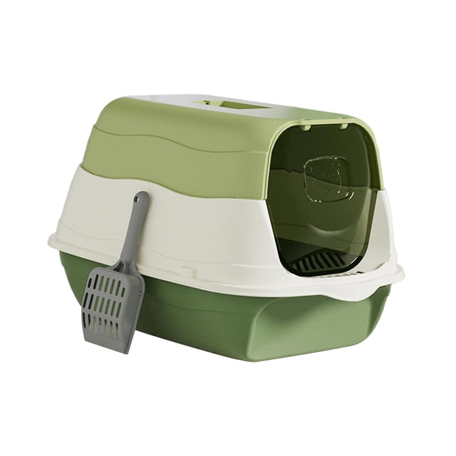 Toilette pour Chat à Capuchon avec Rabat de Porte avant, Toilette pour Chat Fermée et Couverte, Bac à Litière Portable pour Chats d'Intérieur Vert
