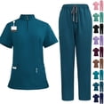 thumbnail image 1 of Women's Soft Fabric Short Sleeve Nursing Top and Pant Set Functional Pocket Mid Rise Comfort for Hospital Shift Daily Duty or Professional Healthcare Wear Scrub JASKFLY Pink L, 1 of 4