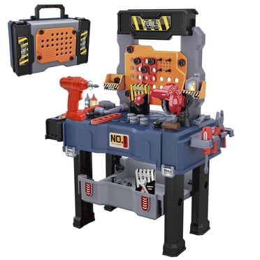 MUGEYMYD Kids Tool Bench Set with Electric Drill and Realistic Tool, Pretend Play Construction Workbench Toys for Toddlers, Build a Kids Tool Workshop Set for Boys and Girls, Ages 3-8.