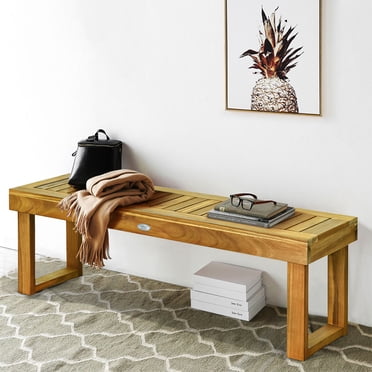 Costway 52'' Outdoor Acacia Wood Dining Bench Chair Seat Slat