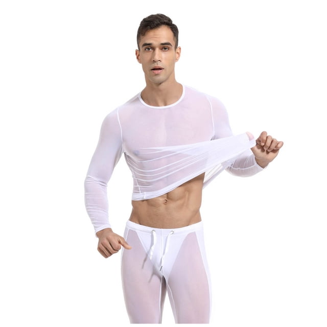 Mesh Transparent High Elastic Mens Fitness Running Cycling Sports Training Tights Long Sleeves for Performance Training