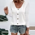 thumbnail image 2 of IROINID en Solde Chemises Grande Taille pour Femmes Col Rond Manches Longues Confortables Bouton Col Rond T-shirt Uni Blouse, Blanc, 2 of 6