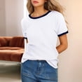 thumbnail image 2 of HXWCHs T-Shirt Uni pour Femme à Col Montant T-Shirt Classique à Col Rond pour Femme avec Garniture Contrastante Stylée pour un Confort Décontracté S Blanc, 2 of 5