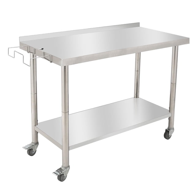 BeesClover Stainless Steel Table for Prep & Work with Backsplash, Kitchen Heavy Duty Table with Adjustable Under Shelf and Foot for Restaurant, Home and Hotel
