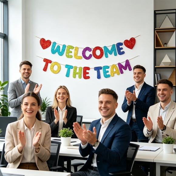 Tyidzon Welcome To The Teams Banners Colorful Glitter Paper Garland For Office And Party Decoration