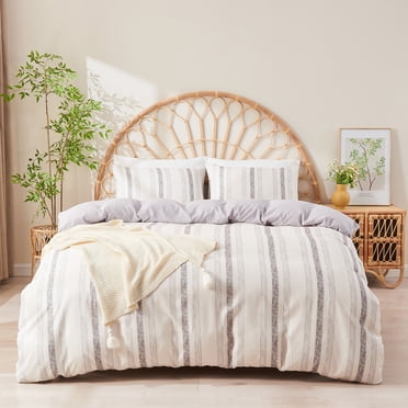 Gogreen Housse de Couette Simple à Motif Floral, Microfibre Douce et Respirante 3 Pcs Ensembles de Literie Simple, Motif Housse de Couette Simple Confortable, avec Fermeture Éclair (Rayure Grise, Simple)