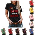 thumbnail image 1 of Hauts d'Été Grande Taille Femmes Décontractés Grande Taille Manches Courtes Imprimé 3D Amour Col Rond Hauts Tee T-Shirt Blouse Col en V T-Shirt Femmes en Liquidation, 1 of 9