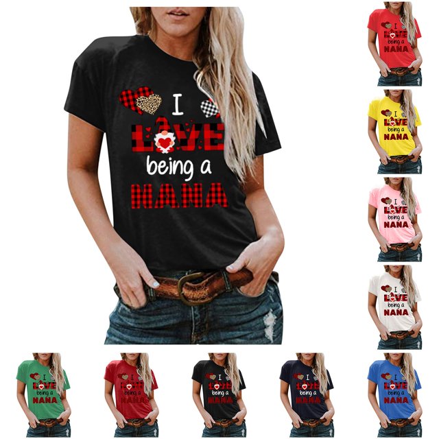 Hauts d'Été Grande Taille Femmes Décontractés Grande Taille Manches Courtes Imprimé 3D Amour Col Rond Hauts Tee T-Shirt Blouse Col en V T-Shirt Femmes en Liquidation