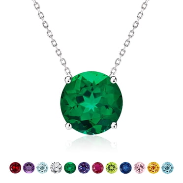 JeenMata Pendentif Solitaire de 2 Carats Émeraude - Pierre de Naissance de Mai, Collier Plaqué Or Blanc 18 K, Femme, Adulte