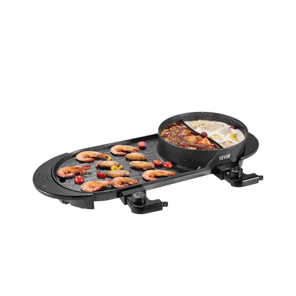 VEVOR Hot Pot with Grill 2200W 2-in-1 Electric Smokeless Grill Hot Pot for 1-6 People