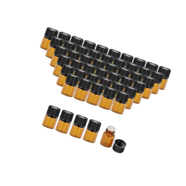 50x Amber Mini Glass Bottle for Aromatherapy middle Essential Oil Blends Refillable hole plug 2ml