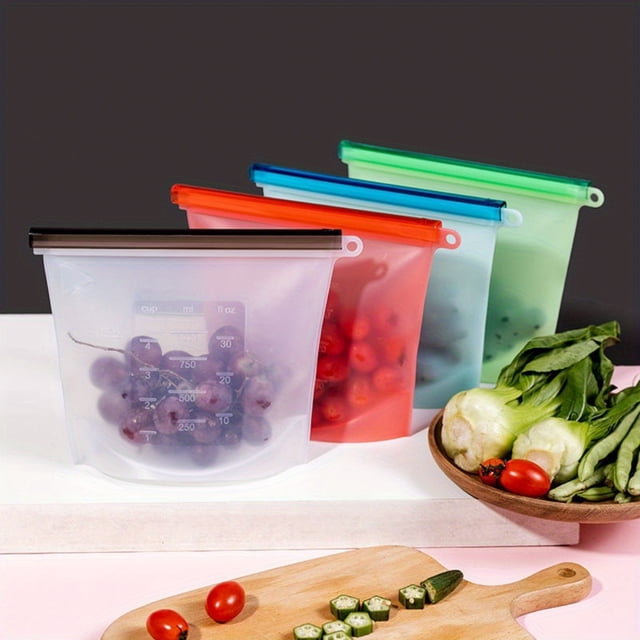 LNGOOR 4 Pcs Sac de Rangement Alimentaire en Silicone Réutilisable Étanche et Réutilisable Sac de Congélation Voyage/ Sac de Rangement pour la Maison Sacs-Cadeaux de Cuisine Sacs pour Scelleuse sous Vide-1 Sac Gallon Réutilisable/ 1 Sable Réutilisable