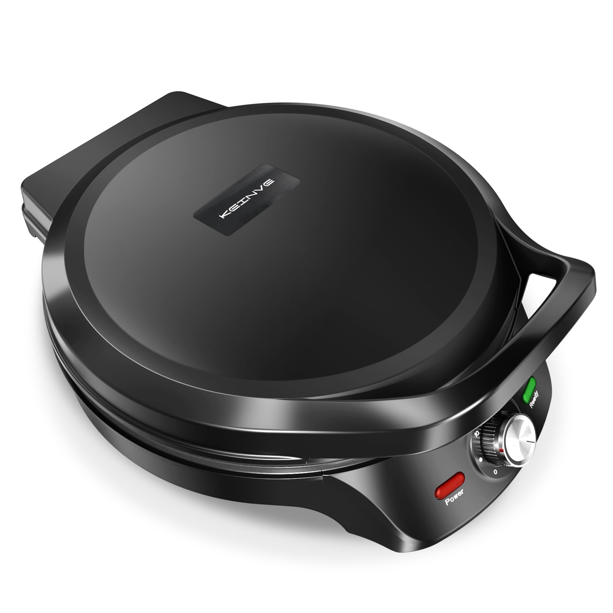 KEINVE 1500W Electric Griddle, 2-in-1 Indoor Griddle and Pizza Maker with 30-Min Timer and Auto Shut-Off, 12" 180&deg; Open for BBQ, Steak, Burgers,
