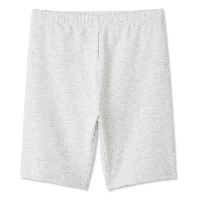George girls' bike short in light grey jersey knit fabric with elasticized waistband and stretch fit, designed for comfort and easy movement during gym class or casual wear.