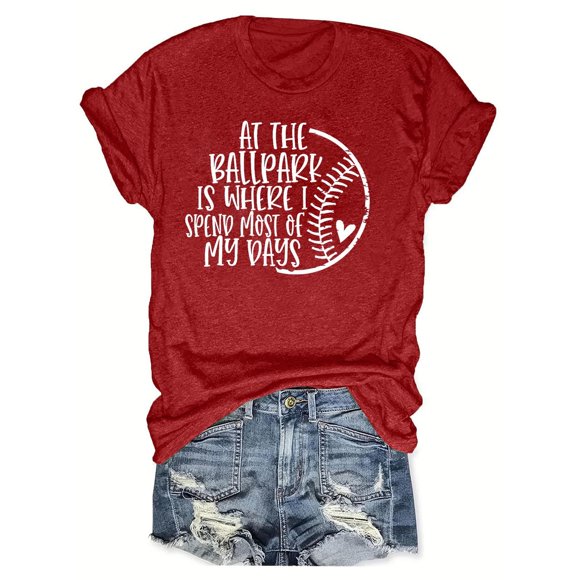 Hvobtty Women Crew Neck Casual Short Sleeve T-Shirt, Women's Baseball Sport Printed T-shirt with Round Neck and Short Sleeved Top