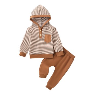 Zshosam Baby Boy Fall Clothes Boys Clothes Long Sleeve Color-blocked Hoodie Top and Pants 2PCS Winter Sweatsuits Fall Boys Outfits Size 12 18 Months,(Brown 12-18 Months)