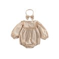 thumbnail image 1 of Faithtur Barboteuse pour Bébé Filles à Carreaux Col Rond Lanterne Manches Longues Combinaisons Automne Décontractée une-Pièce avec Bandeau, 1 of 9