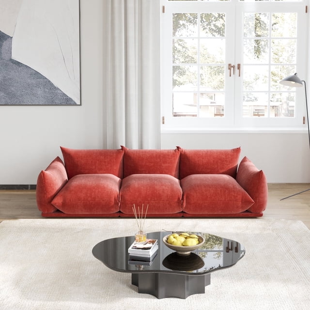 The Magic Home 3-Seater Modular Floor L-Shaped Chenille Sectional Sofa, Orange