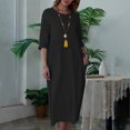 thumbnail image 2 of Mrat Dresses Plus Size Robe Décontractée Ample pour Femmes, Couleur Unie, Manches Trois-Quarts, Col Rond, avec Poches, Longues Robes pour Femmes Décontractées S-158 Noir G, 2 of 8